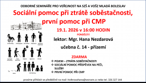Odborný seminář pro veřejnost: Sociální pomoc při ztrátě soběstačnosti a první pomoc při CMP