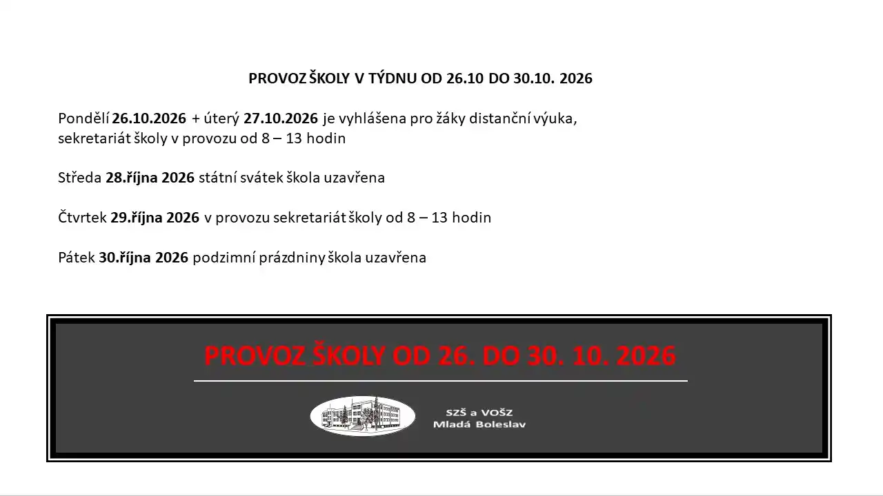 Omezení provozu školy od 26. do 30. 10. 2026